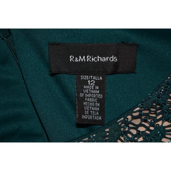 R&M RICHARDS $149 Sequin Lace Jersey Sheath Dress Emerald Green Size 12 - Picture 4 of 4
